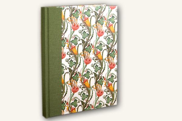Notizbuch florales Design, vergoldete Ranken, grüner Leinenrücken